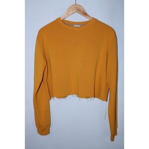 12Storeez Women's Medium Mustard Yellow Long Sleeve Cut Hem Sweatshirt‎